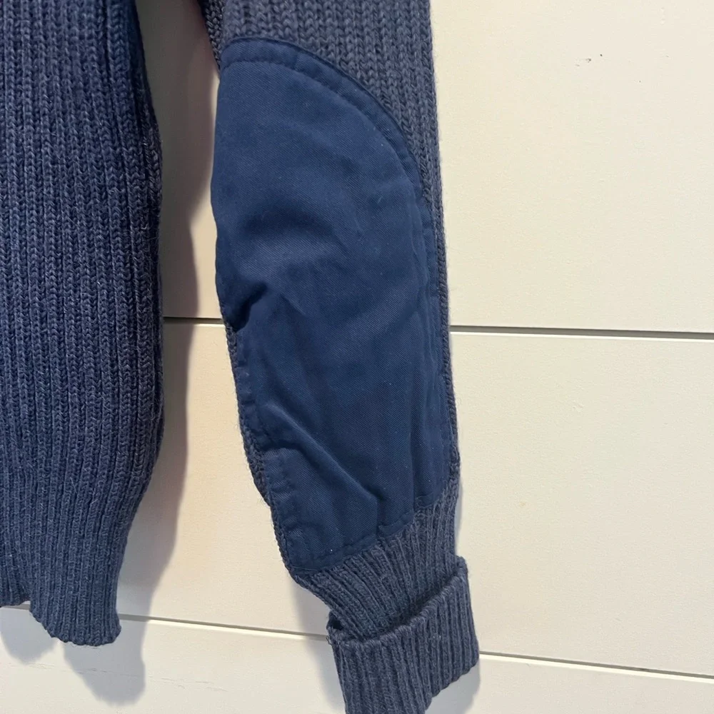 Citadel Sweater Mens 40 Blue Virgin Wool V-Neck Elbow Patch Ribbed Knit Military